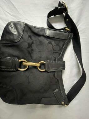 Coach Black Signature Canvas Shoulder Bag with Gold Hardware